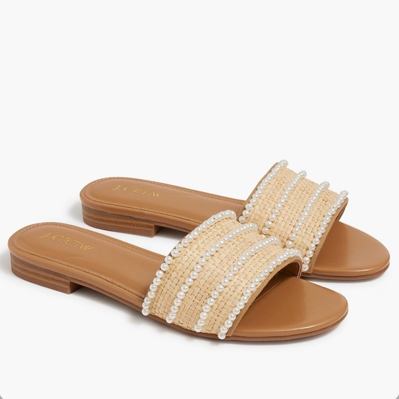 J. Crew Shoes - NWT- J. Crew Raffia Pearl Beaded Sandals. Size: 8